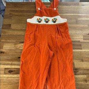 Kids Orange Smocked Thanksgiving Turkey Corduroy Longalls